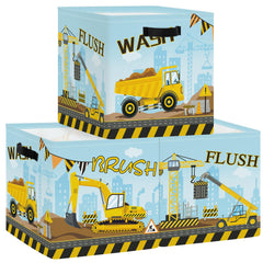 HUUMONSS construction vehicles cubes on a shelf show organized dump truck storage.