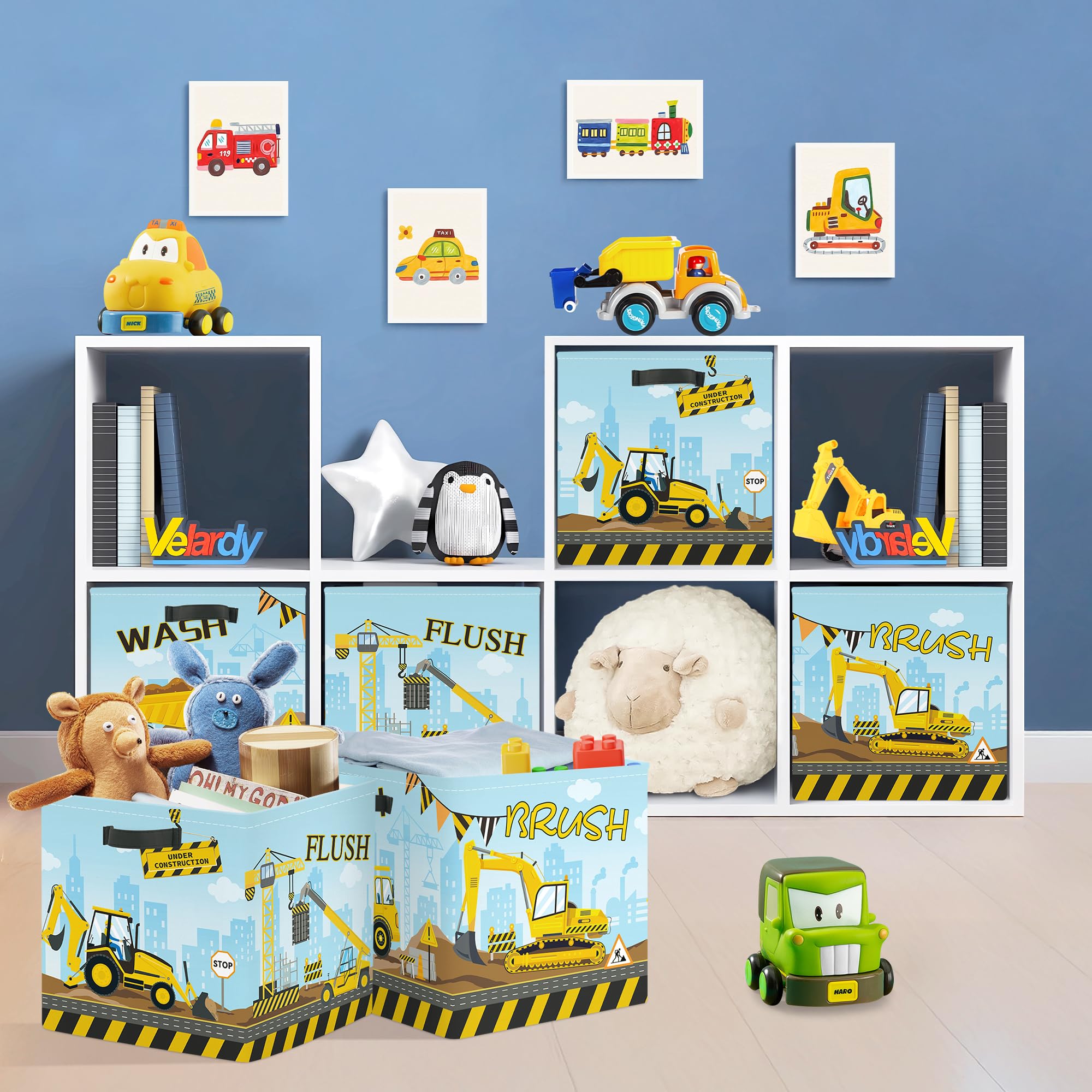 HUUMONSS wash brush flush labels cubes emphasize cleaning-themed design for organization.