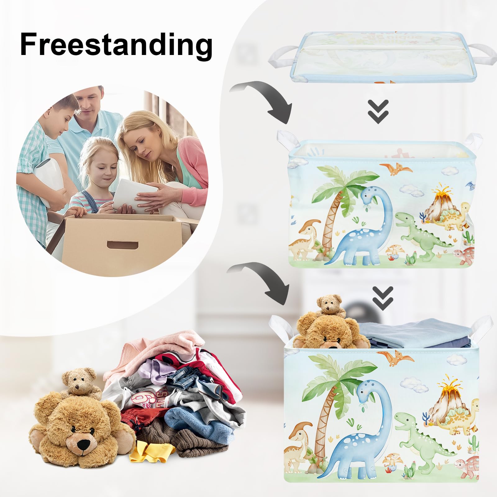 HUUMONSS dinosaurs baby laundry hamper in blue provides easy clutter control and decor appeal