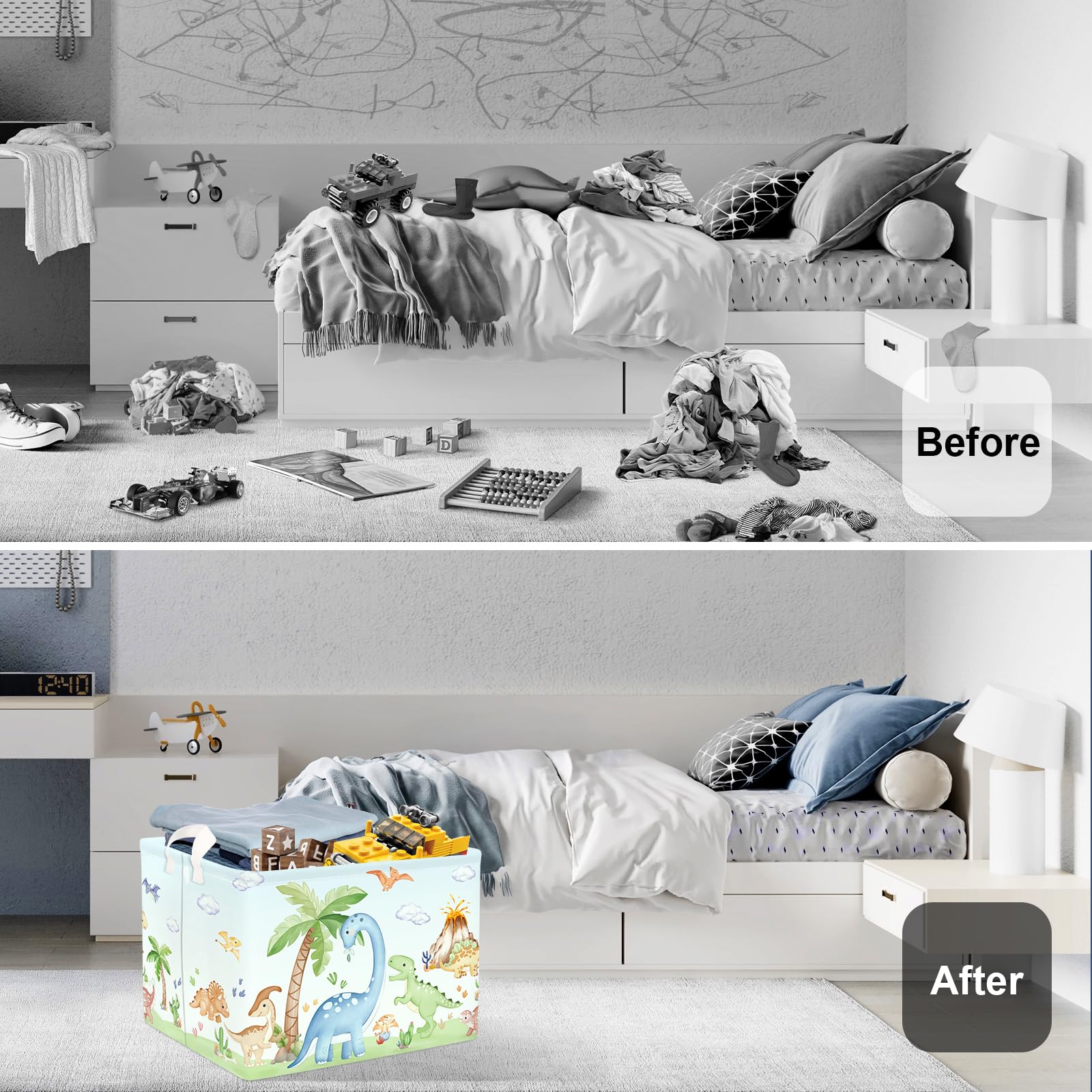 HUUMONSS dinosaurs hamper with palm tree design boosts fun organization for kids at home