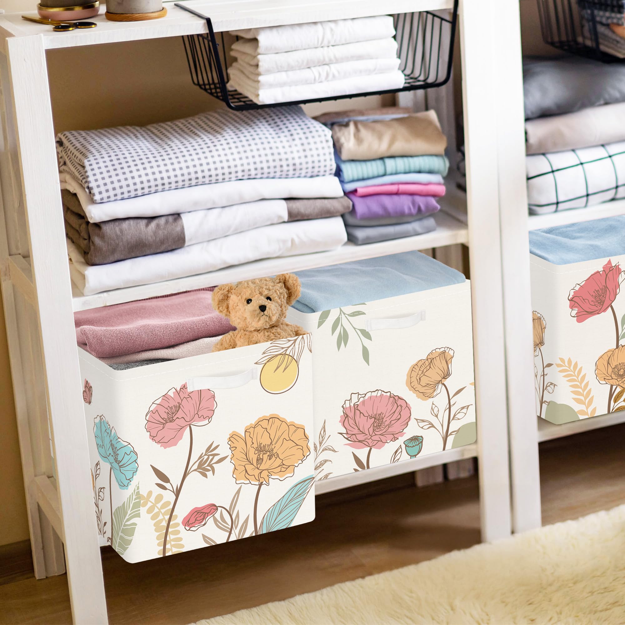 HUUMONSS floral storage bin with two handles enables easy carrying