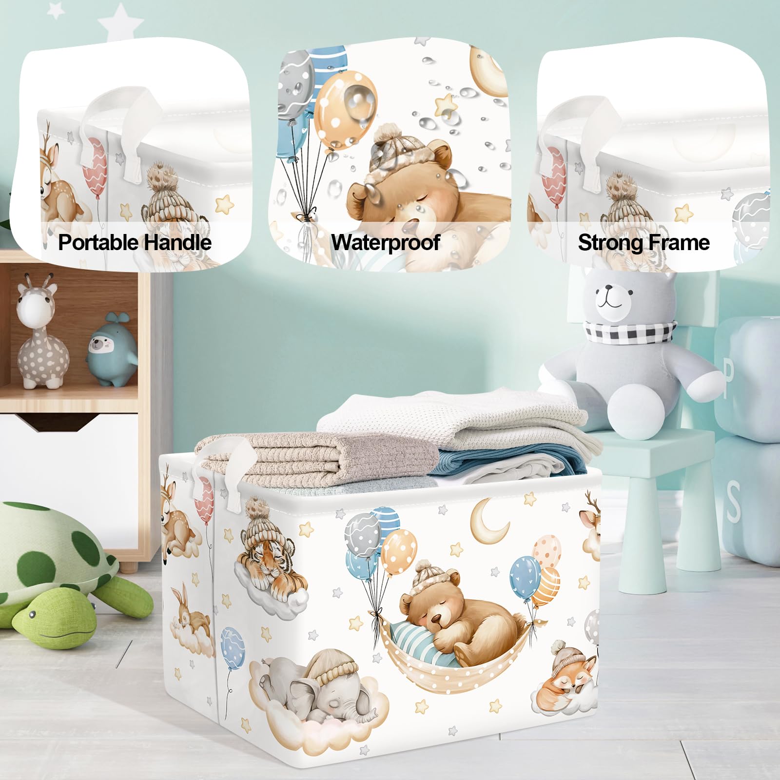 HUUMONSS Foldable baby clothes hamper folds flat for compact storage.