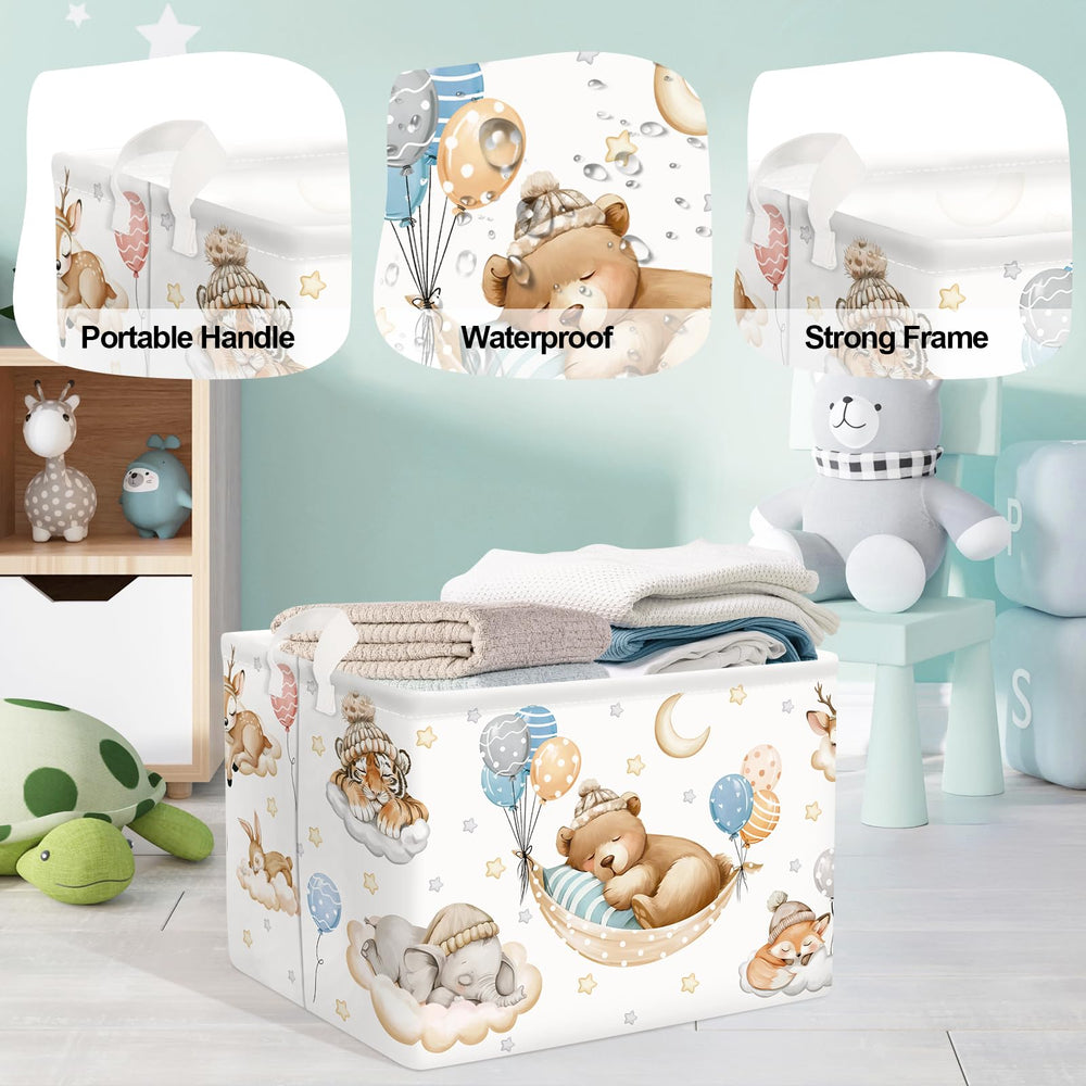 HUUMONSS Foldable baby clothes hamper folds flat for compact storage.