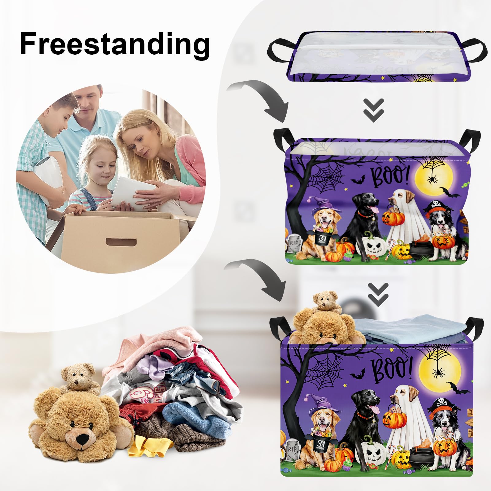 HUUMONSS Halloween Basket Pumpkin: folds flat for compact storage when not in use.