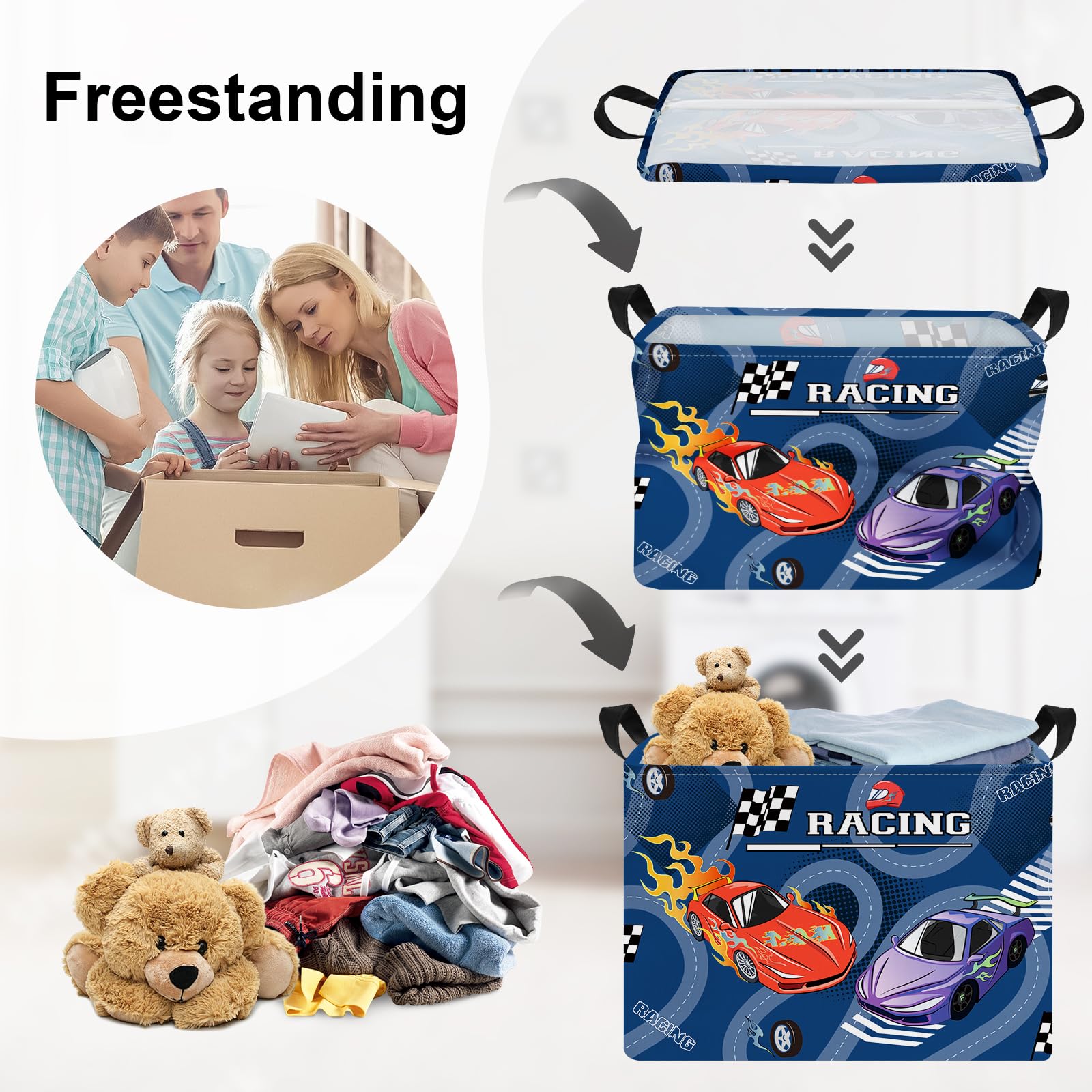 HUUMONSS kid room basket stores toys and magazines, reducing clutter during playtime.