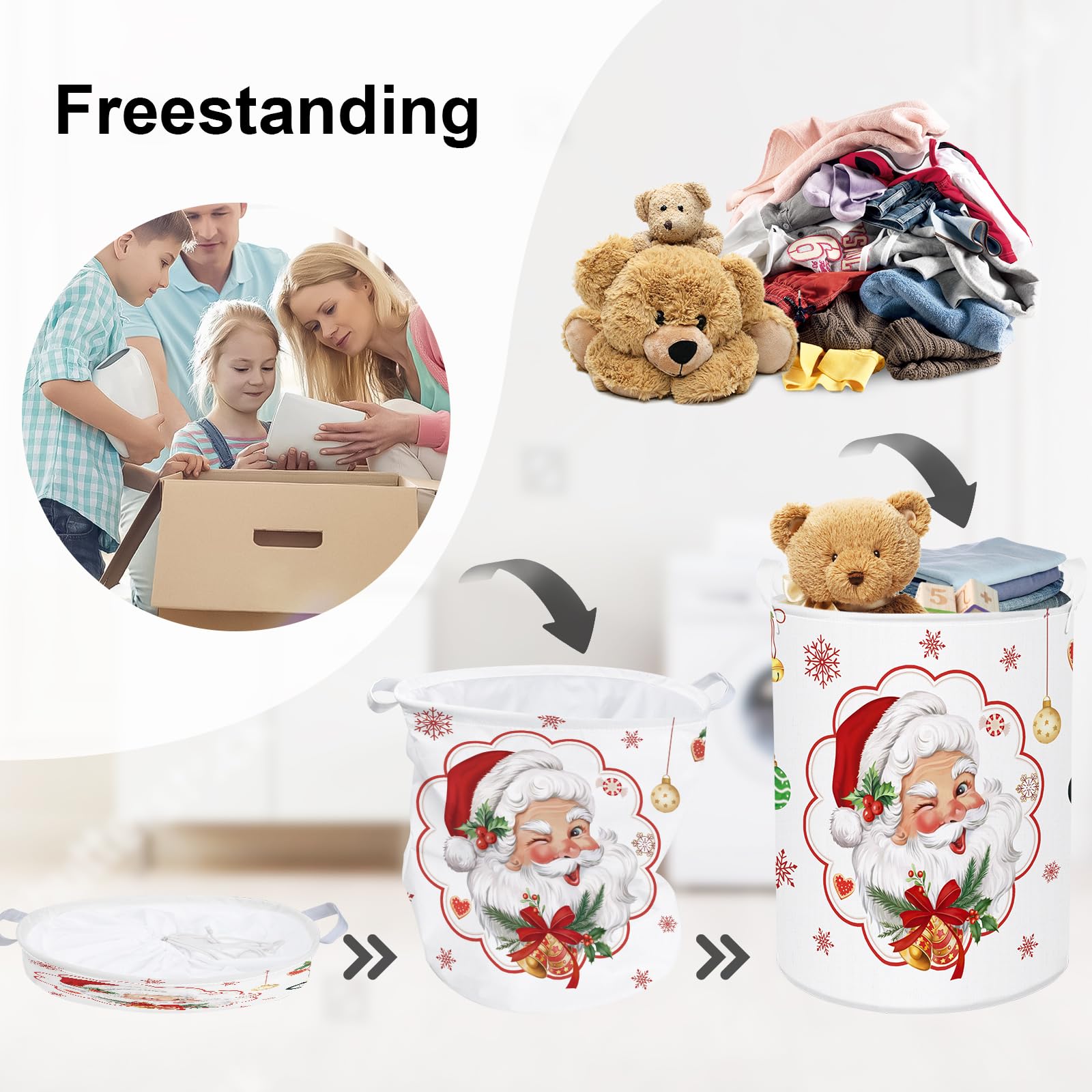 HUUMONSS kid-friendly white Christmas basket adds color and organization.