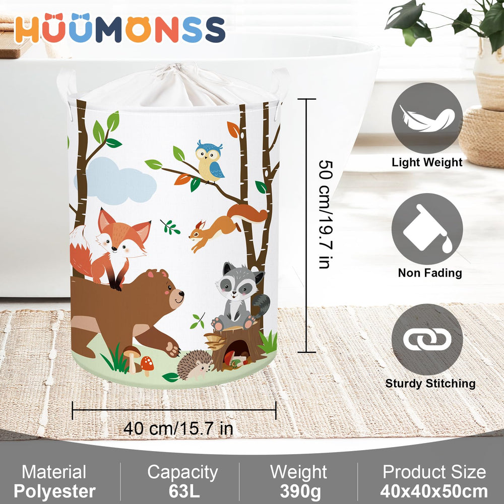 HUUMONSS nursery toy basket adds colorful decor while corralling toys.