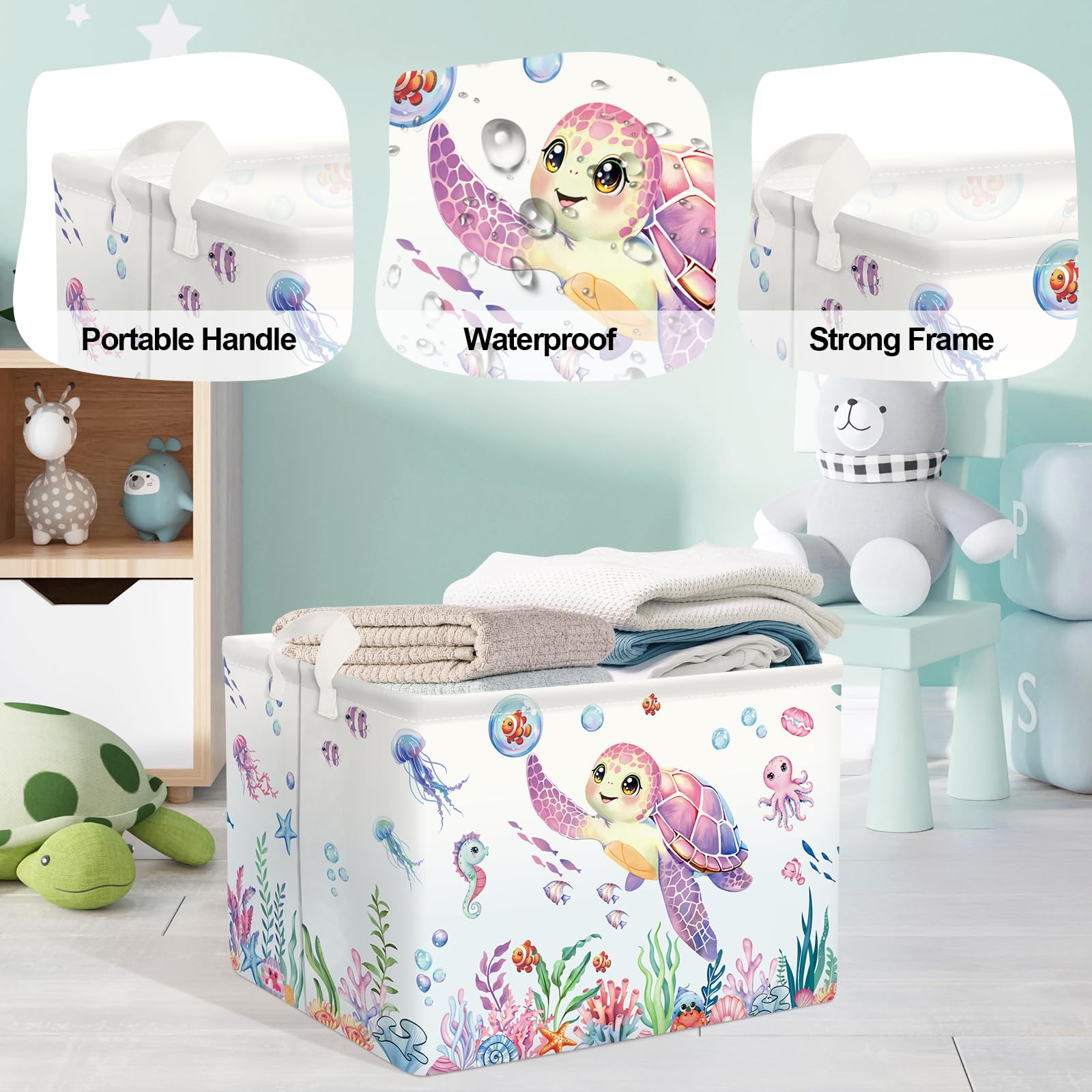 HUUMONSS Ocean Animals 36L large basket offers ample capacity for busy households.