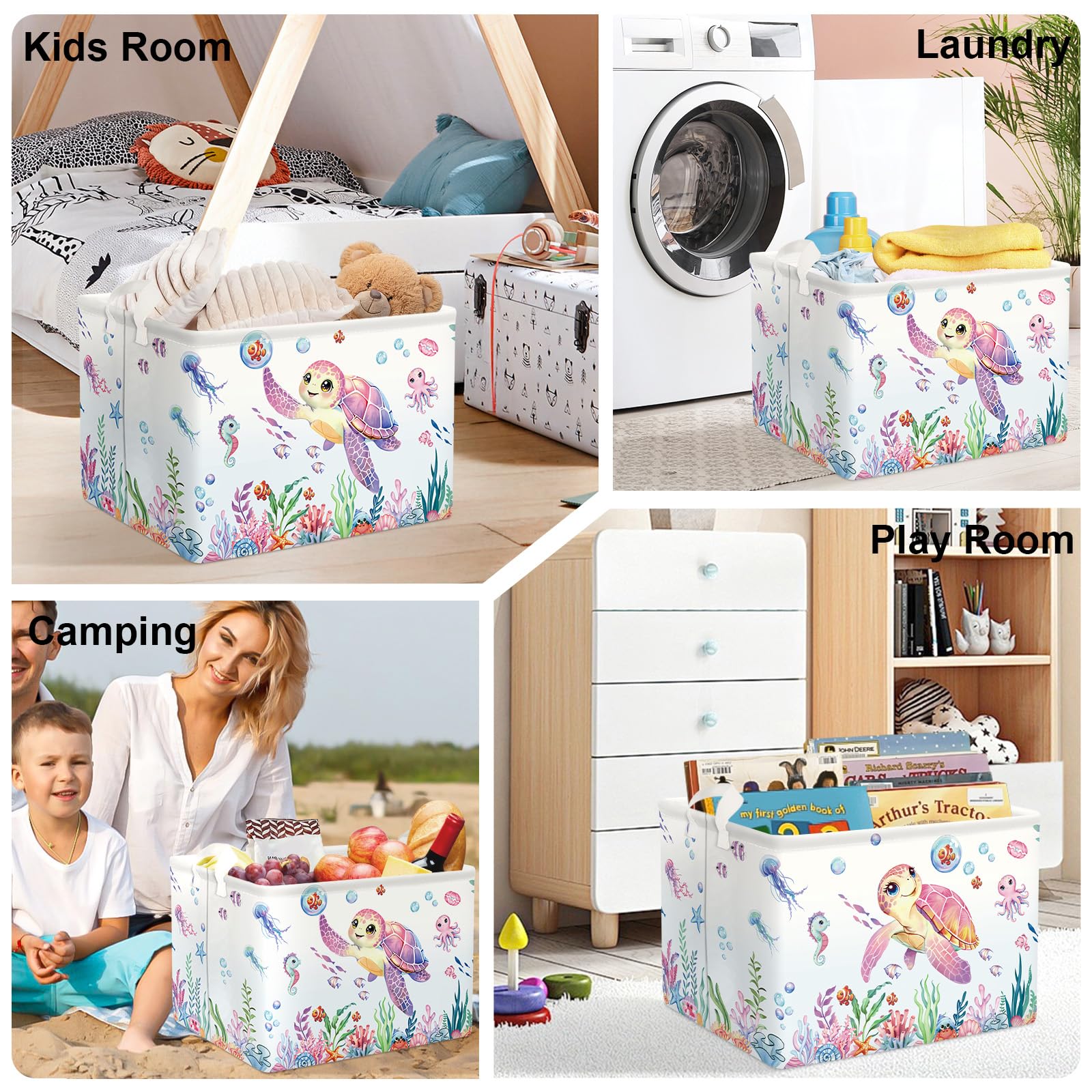 HUUMONSS Ocean Animals collapsible hamper promotes portable storage for travel or dorm life.