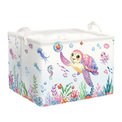 HUUMONSS Ocean Animals sea turtle laundry hamper with kid-friendly sea scene for toy organization.