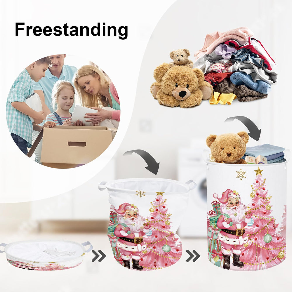 HUUMONSS pink Santa Claus laundry hamper with 63-liter capacity keeps toys organized