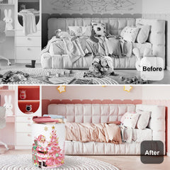 HUUMONSS pink Santa Claus laundry hamper in a child room adds festive storage