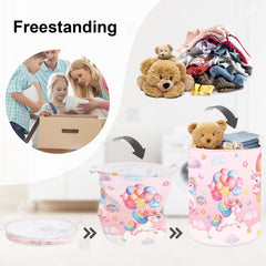 HUUMONSS Rainbow Animals hamper showing clouds and balloons on a large laundry basket.