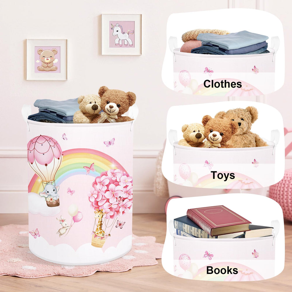 HUUMONSS Rainbow Animals laundry hamper collapsible stand for easy storage when not used.