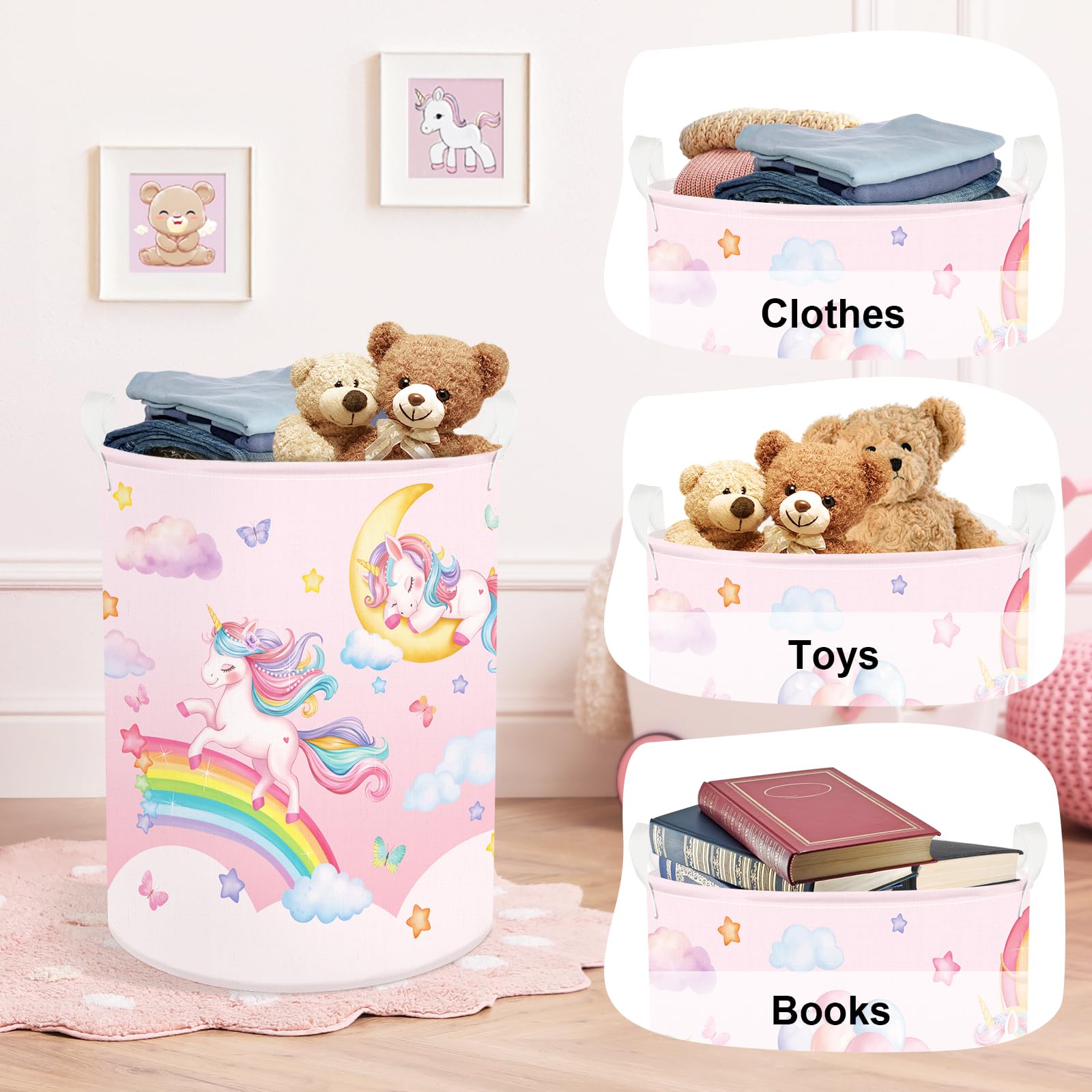 HUUMONSS Rainbow Animals compact foldable hamper used in dorms and apartments.