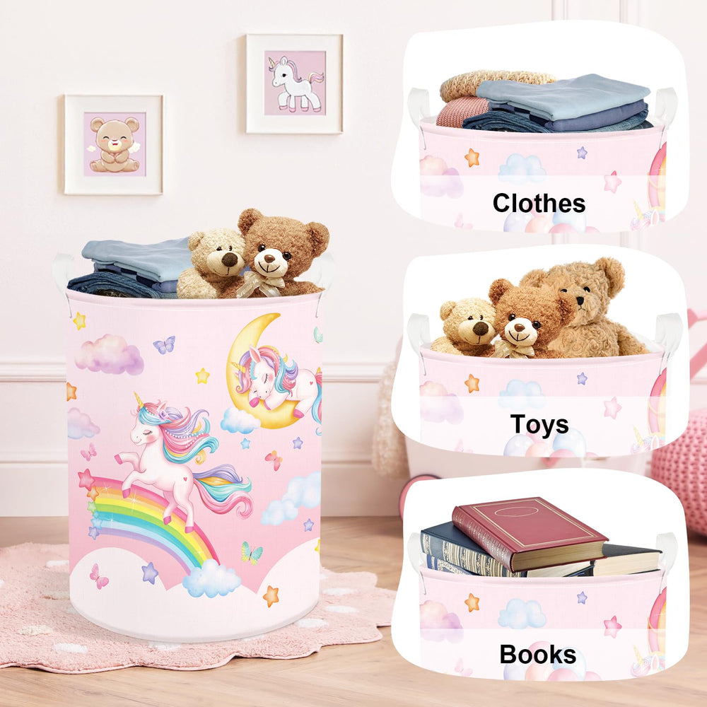 HUUMONSS Rainbow Animals compact foldable hamper used in dorms and apartments.
