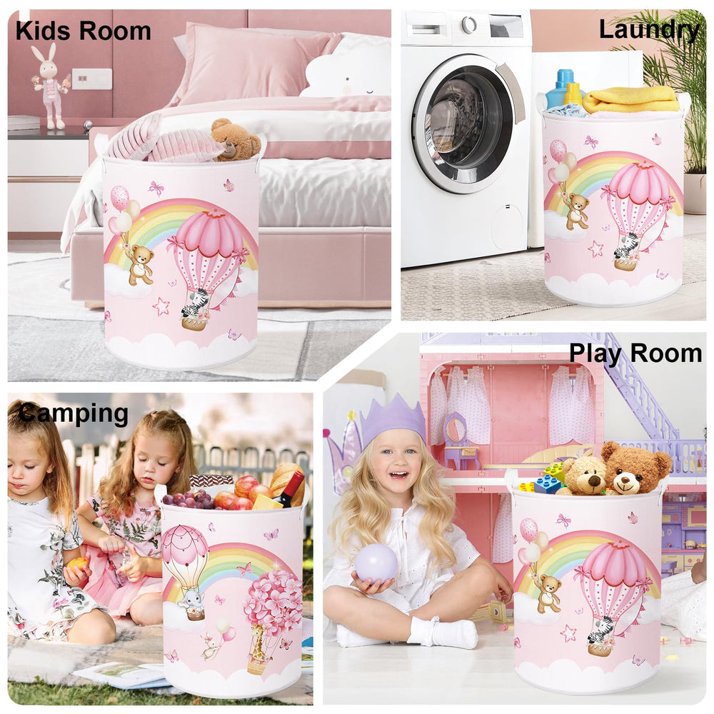 HUUMONSS Rainbow Animals laundry hamper easy-carry handles provide sturdy grip.