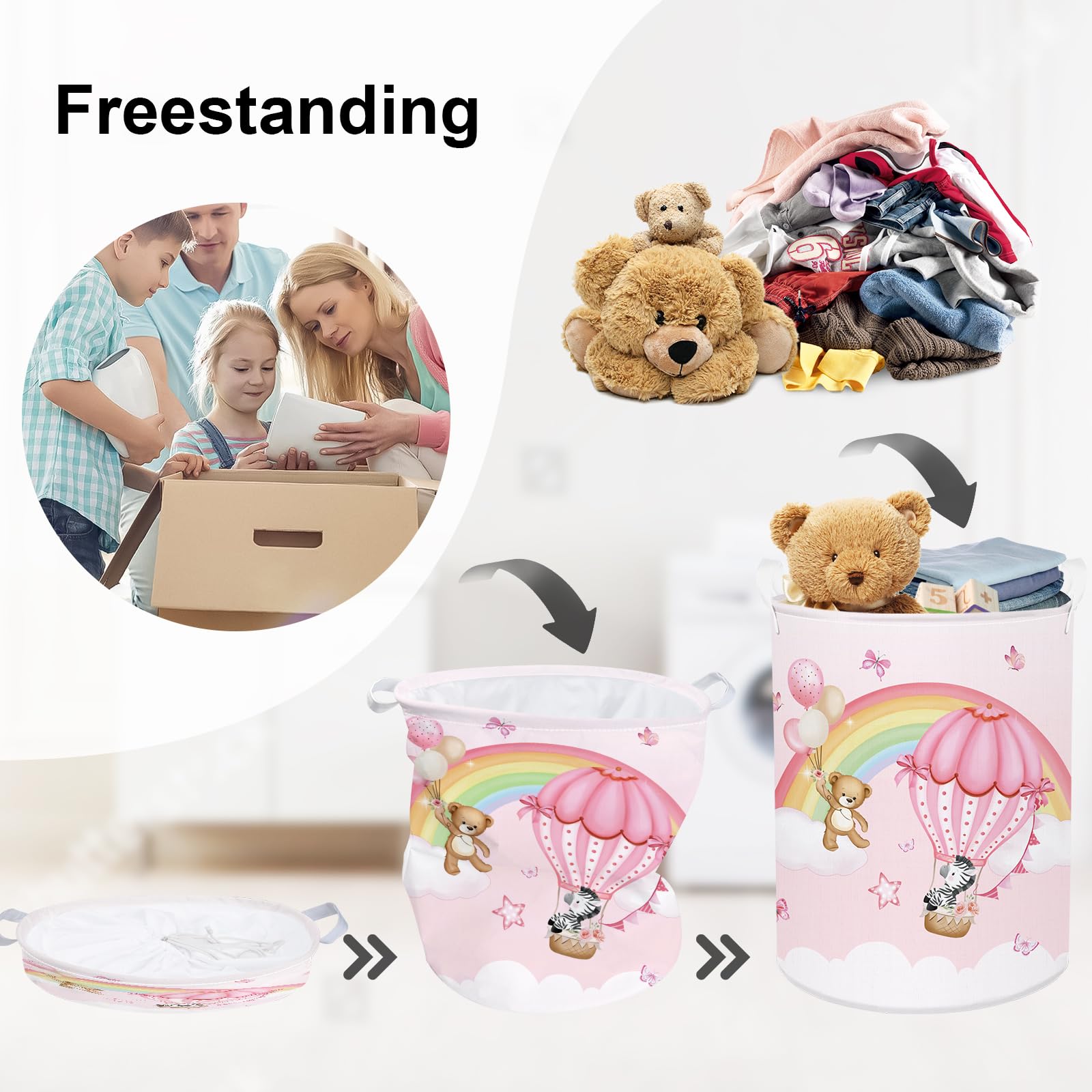 HUUMONSS Rainbow Animals laundry hamper flowers-butterflies adds color for toy and laundry sorting.