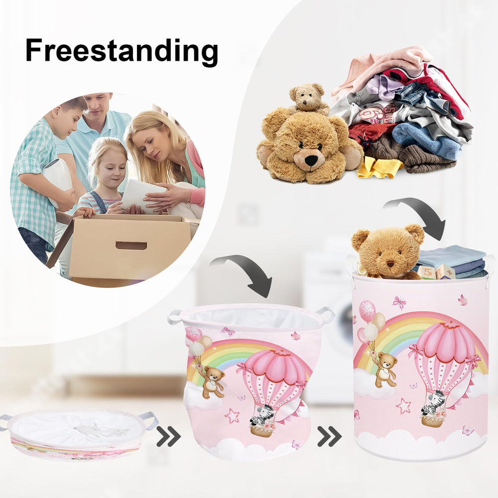 HUUMONSS Rainbow Animals laundry hamper flowers-butterflies adds color for toy and laundry sorting.