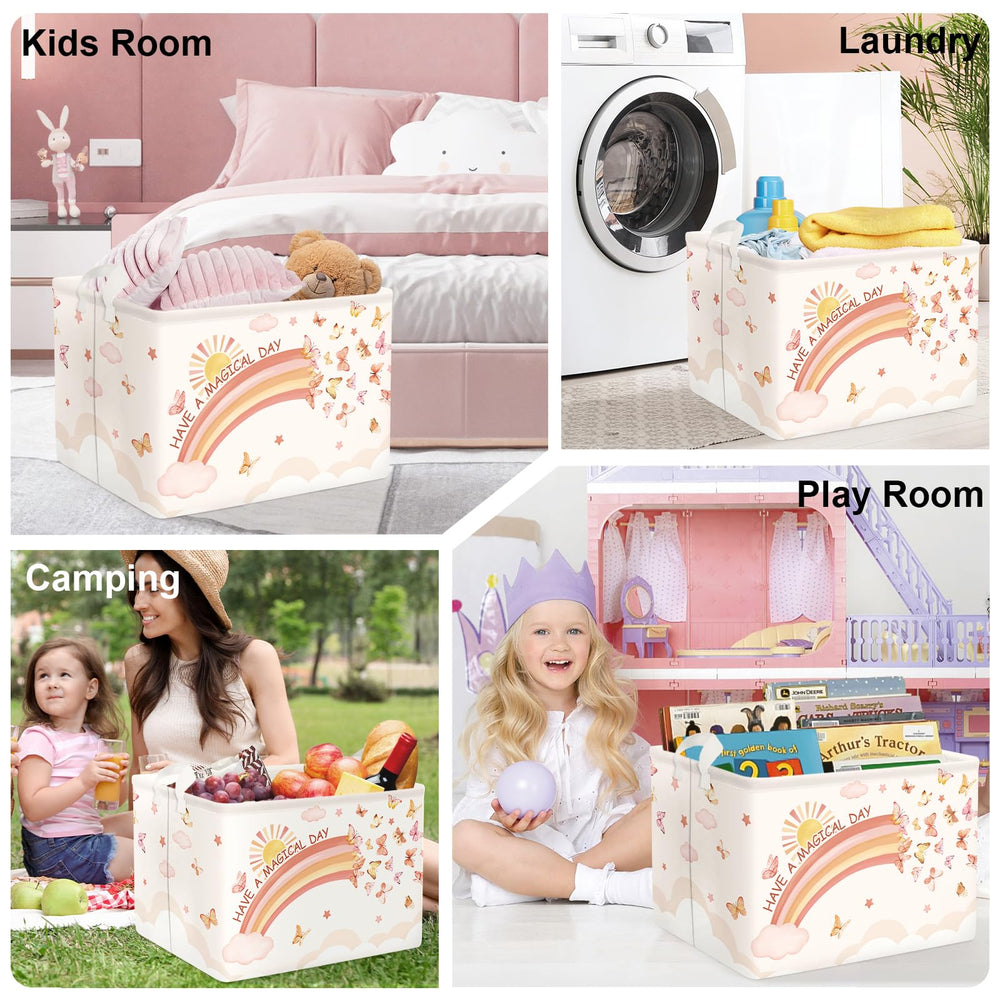 HUUMONSS Rainbow Animals hamper in a kid room used for toy and clothes organization