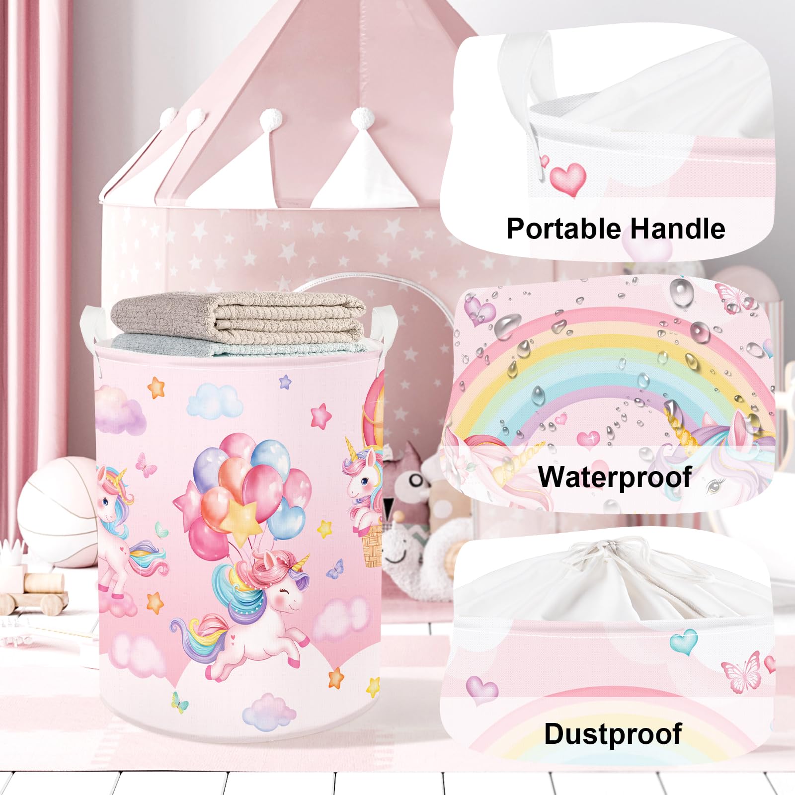 HUUMONSS Rainbow Animals hamper top-frame detail sustains upright storage.