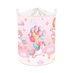 HUUMONSS Rainbow Animals laundry hamper with unicorn motif and 63L capacity for kids' rooms.