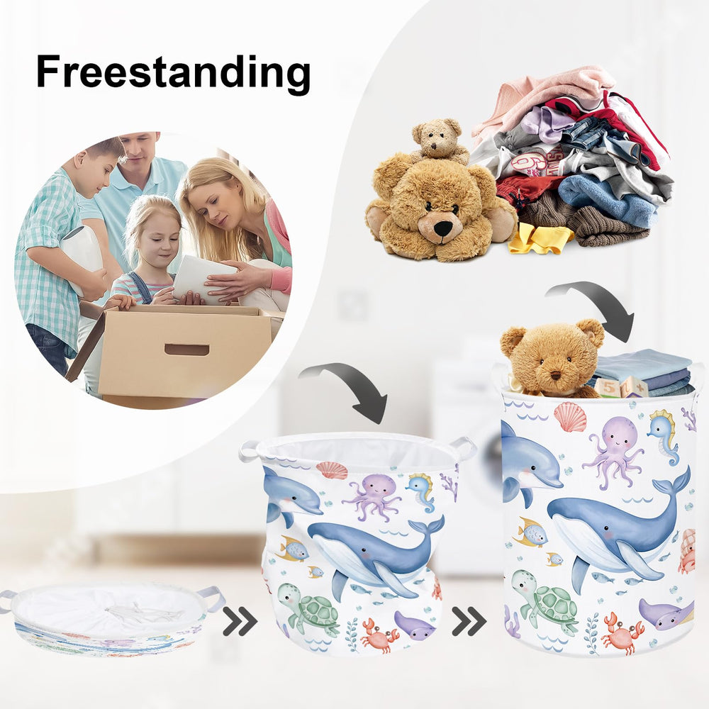 HUUMONSS Sea Animals baby laundry hamper 63L capacity for large toy and clothing loads
