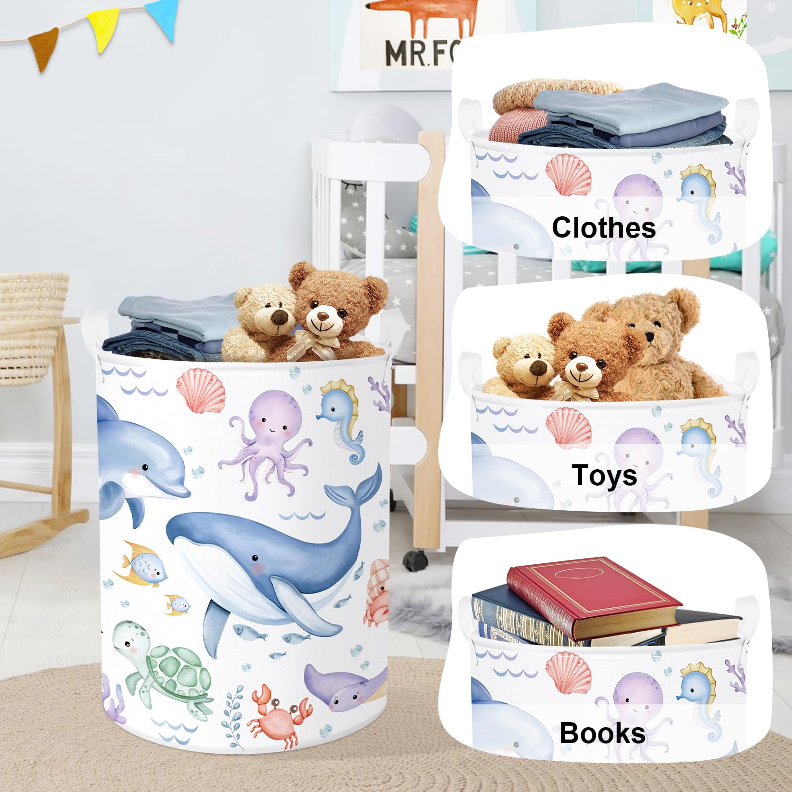 HUUMONSS Sea Animals baby laundry hamper foldable storage ready when not in use