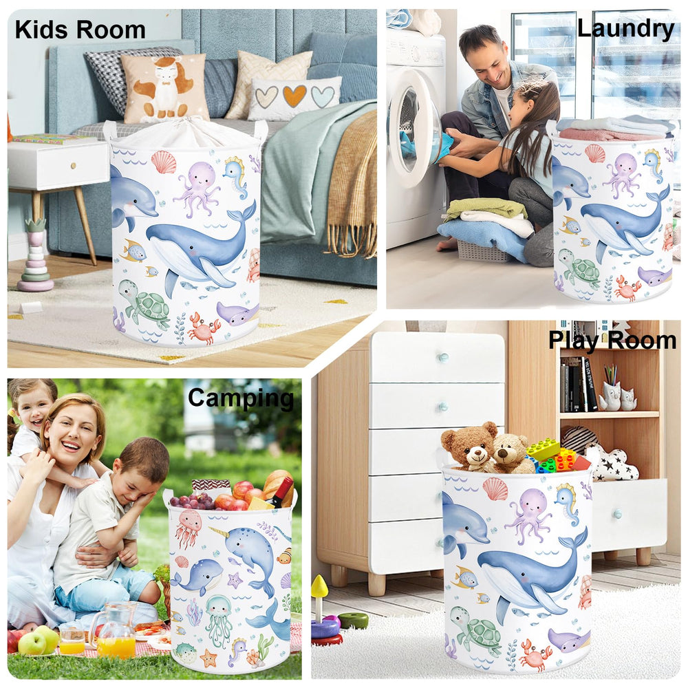 HUUMONSS Sea Animals baby laundry hamper organized by toys and clothes for quick access