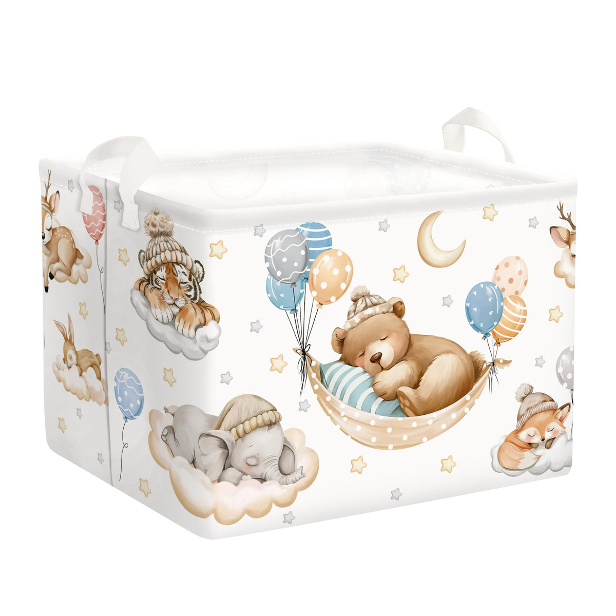 HUUMONSS Sleeping Bear laundry basket closed for organized toy and laundry storage.