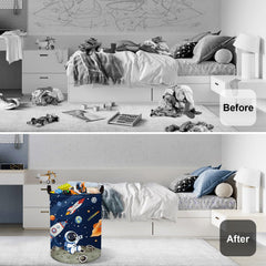 HUUMONSS astronaut-pattern space hamper visual for kids’ toys and clothes