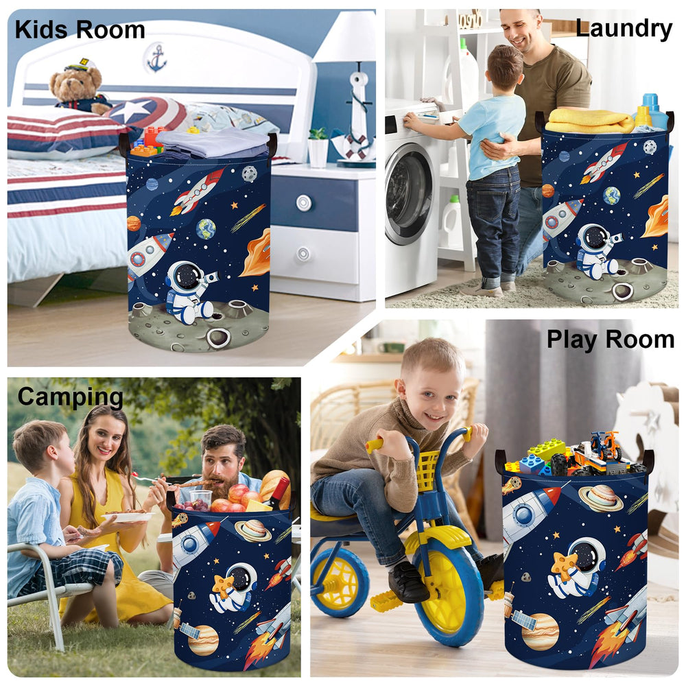 HUUMONSS durable handles on Space Rockets hamper for easy carry