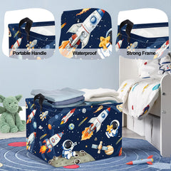 HUUMONSS Space Rockets foldable basket folded flat for quick storage and travel readiness.