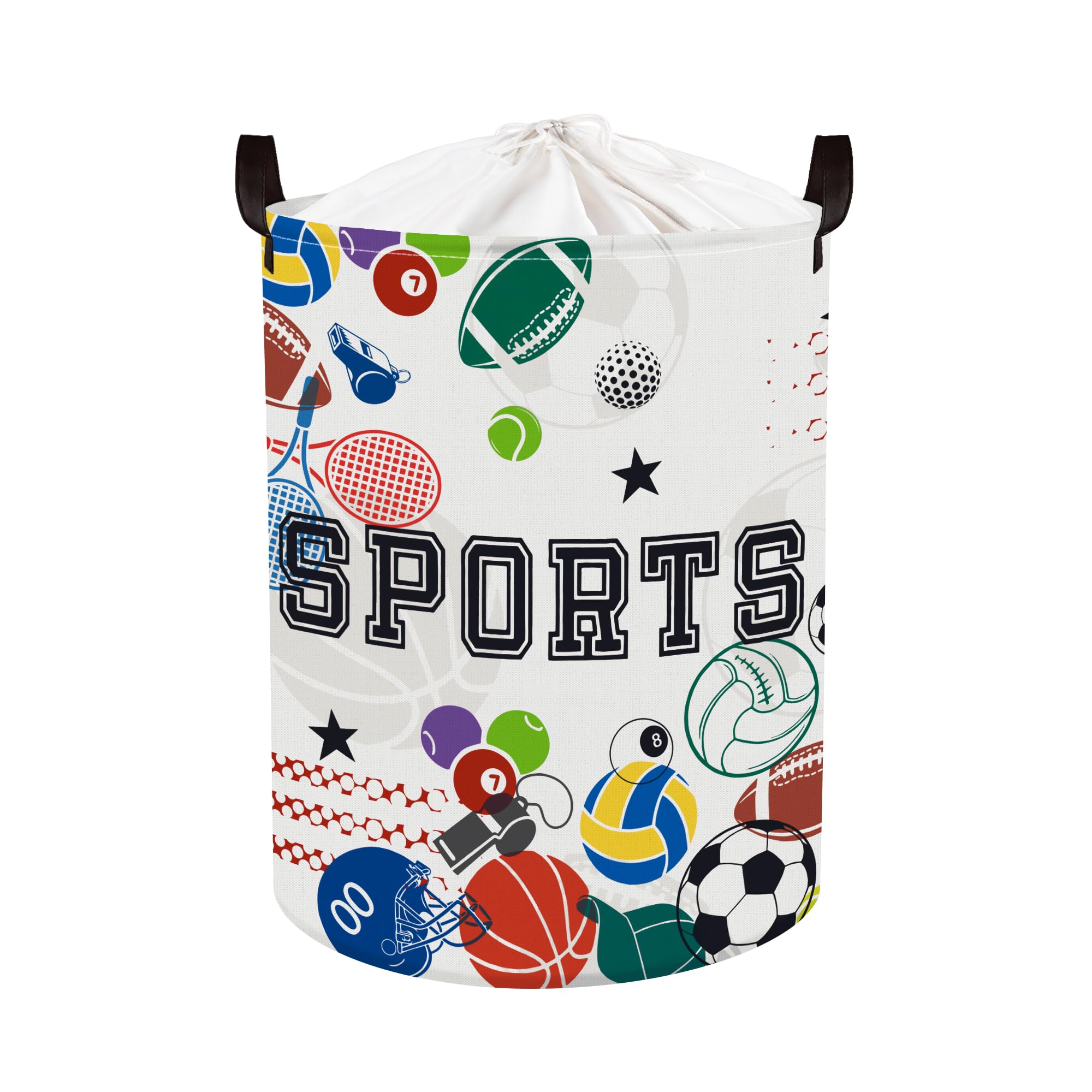 HUUMONSS Sports Balls baby laundry hamper with colorful sports icons for gear organization.