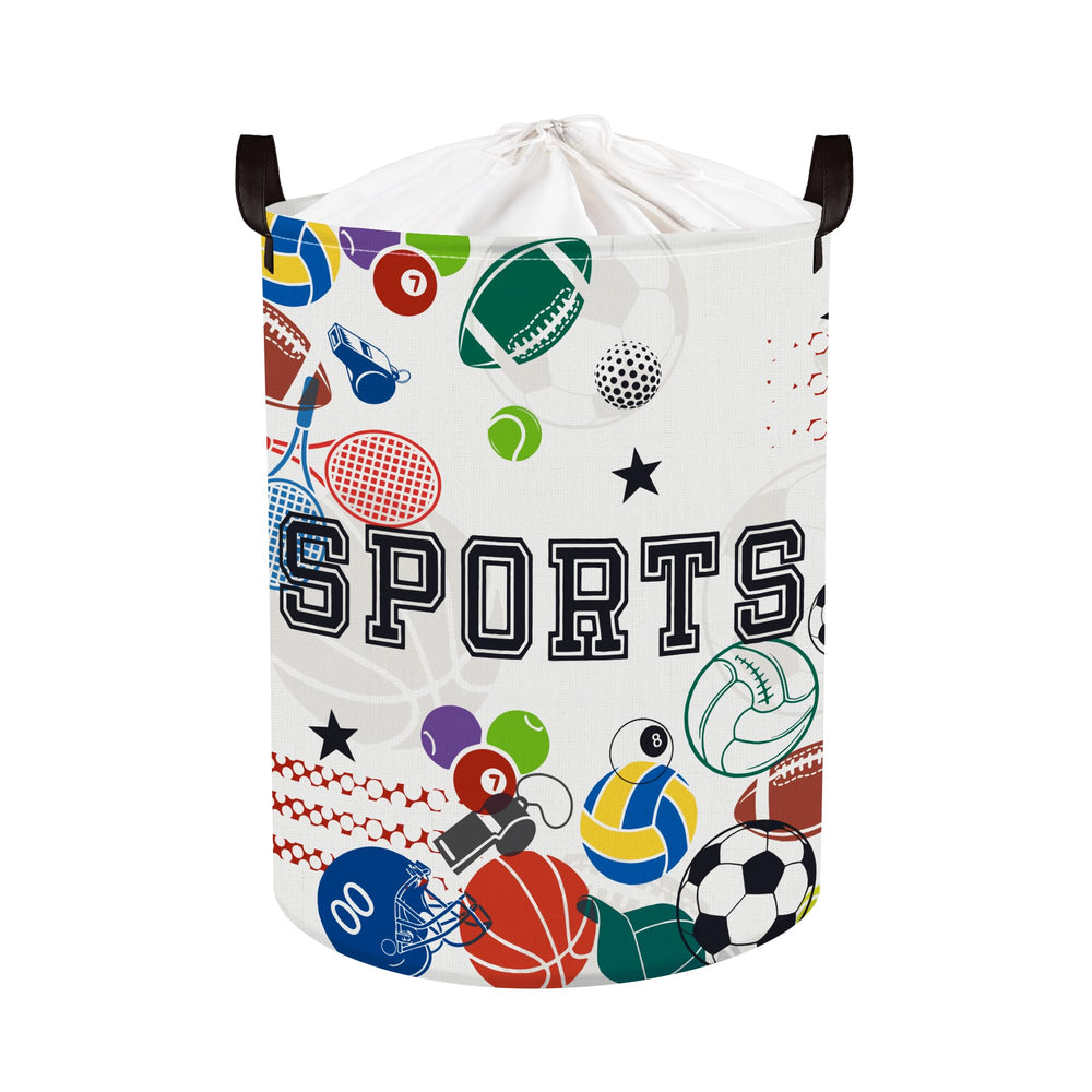 HUUMONSS Sports Balls baby laundry hamper with colorful sports icons for gear organization.
