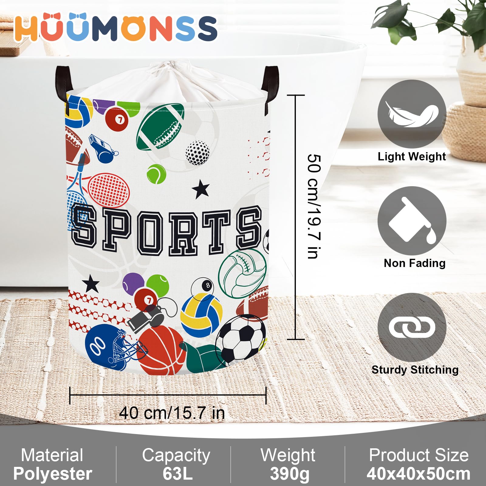 HUUMONSS decorative basket blends with decor while organizing toys and magazines.