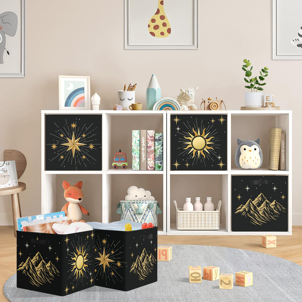 HUUMONSS Sun Moon Storage Cubes in a KALLAX shelf show fit and easy access.