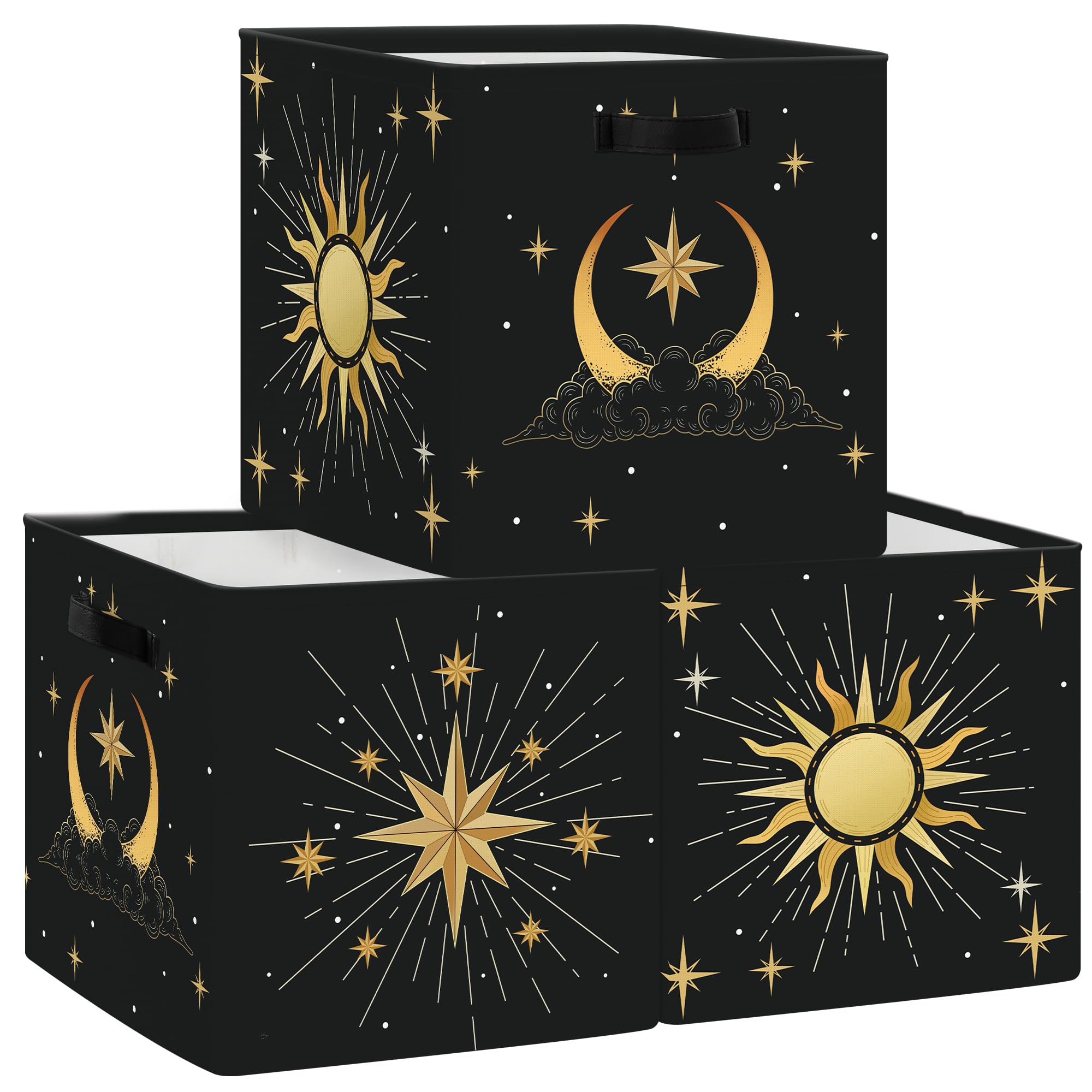 HUUMONSS Sun Moon Celestial Storage Cubes set on shelf for stylish closet organization.