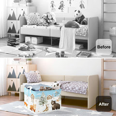 HUUMONSS winter forest fox basket—colorful kid's room organizer.