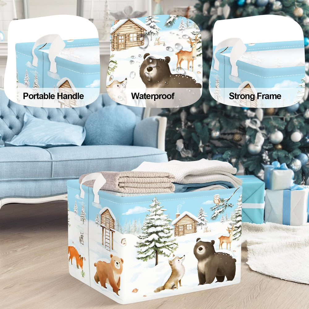 HUUMONSS winter forest squirrel basket—collapsible hamper for quick cleanup.