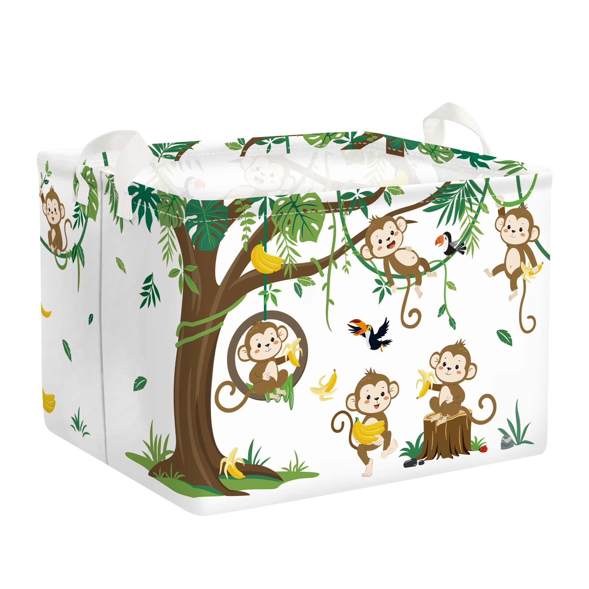 HUUMONSS Woodland Animals baby laundry hamper featuring monkeys pattern for organized toy storage
