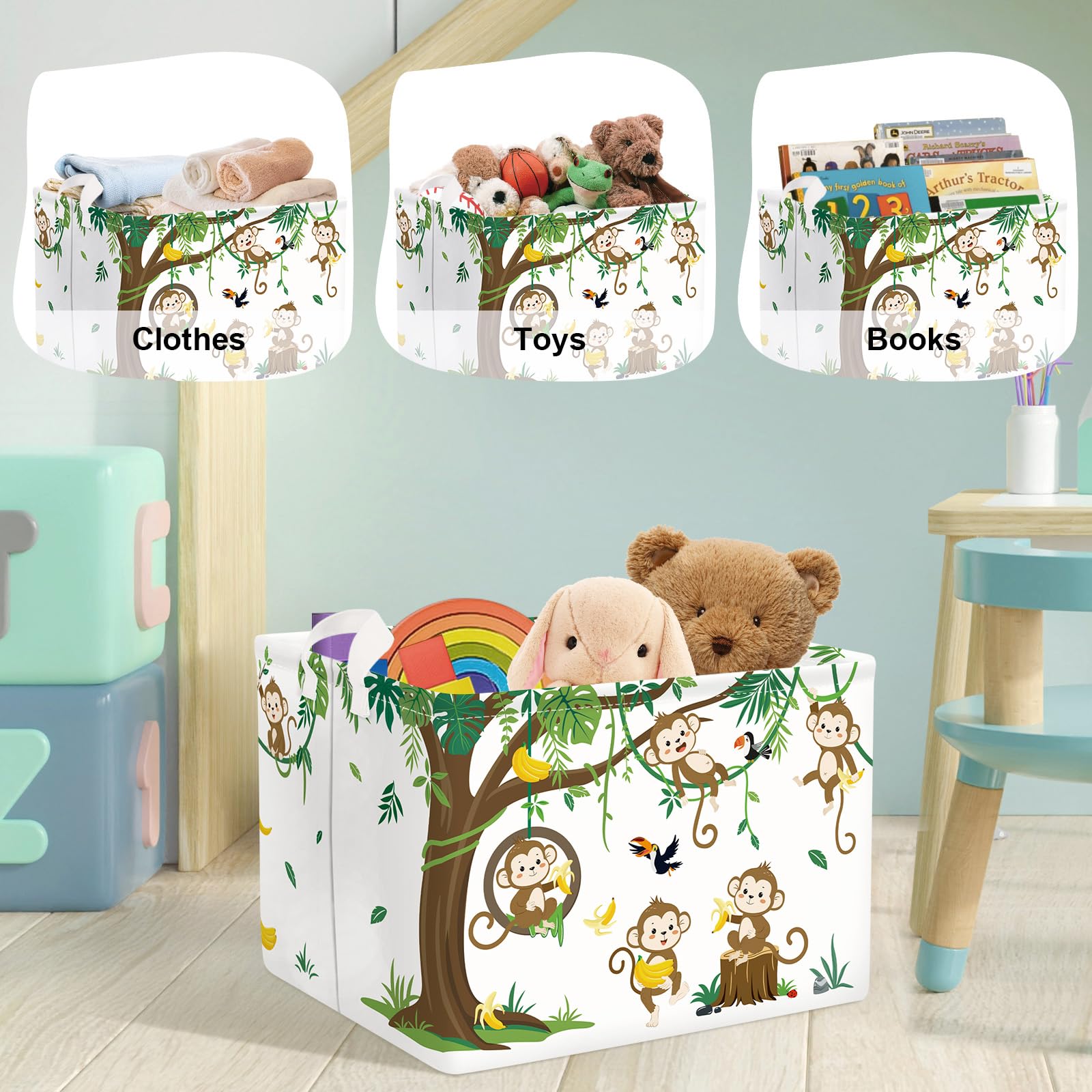 HUUMONSS Woodland Animals nursery toy bin aids easy playroom organization