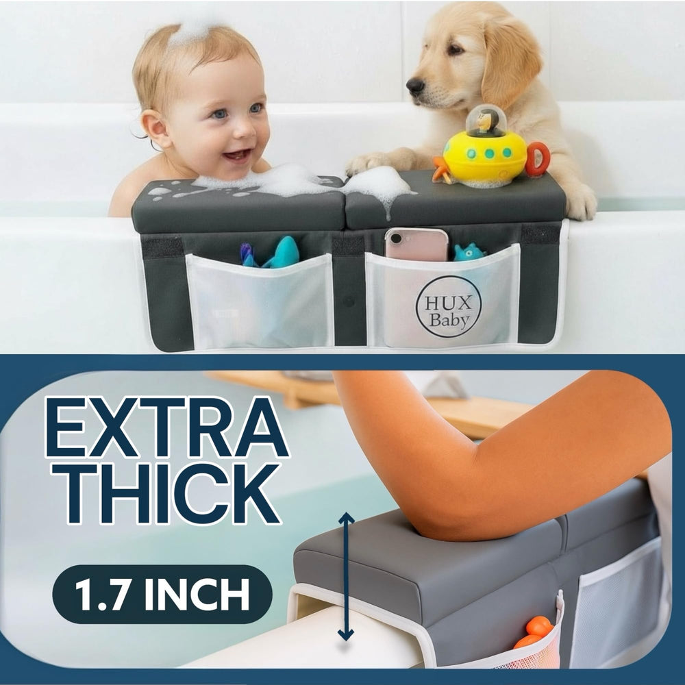 HUX Baby bath kneeler storage pockets keep essentials organized within reach