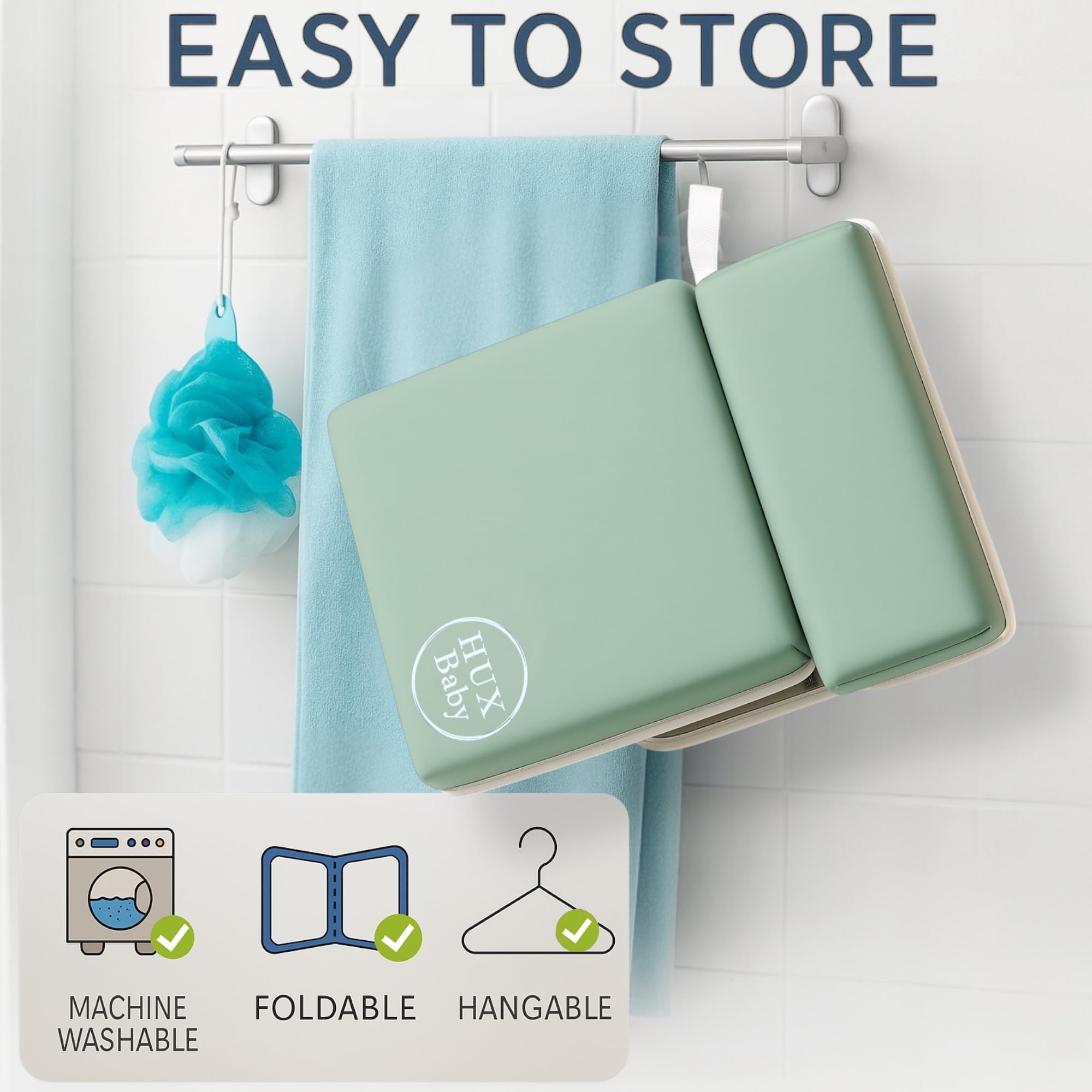 HUX Baby green gray color adds a stylish, neutral bath accessory.