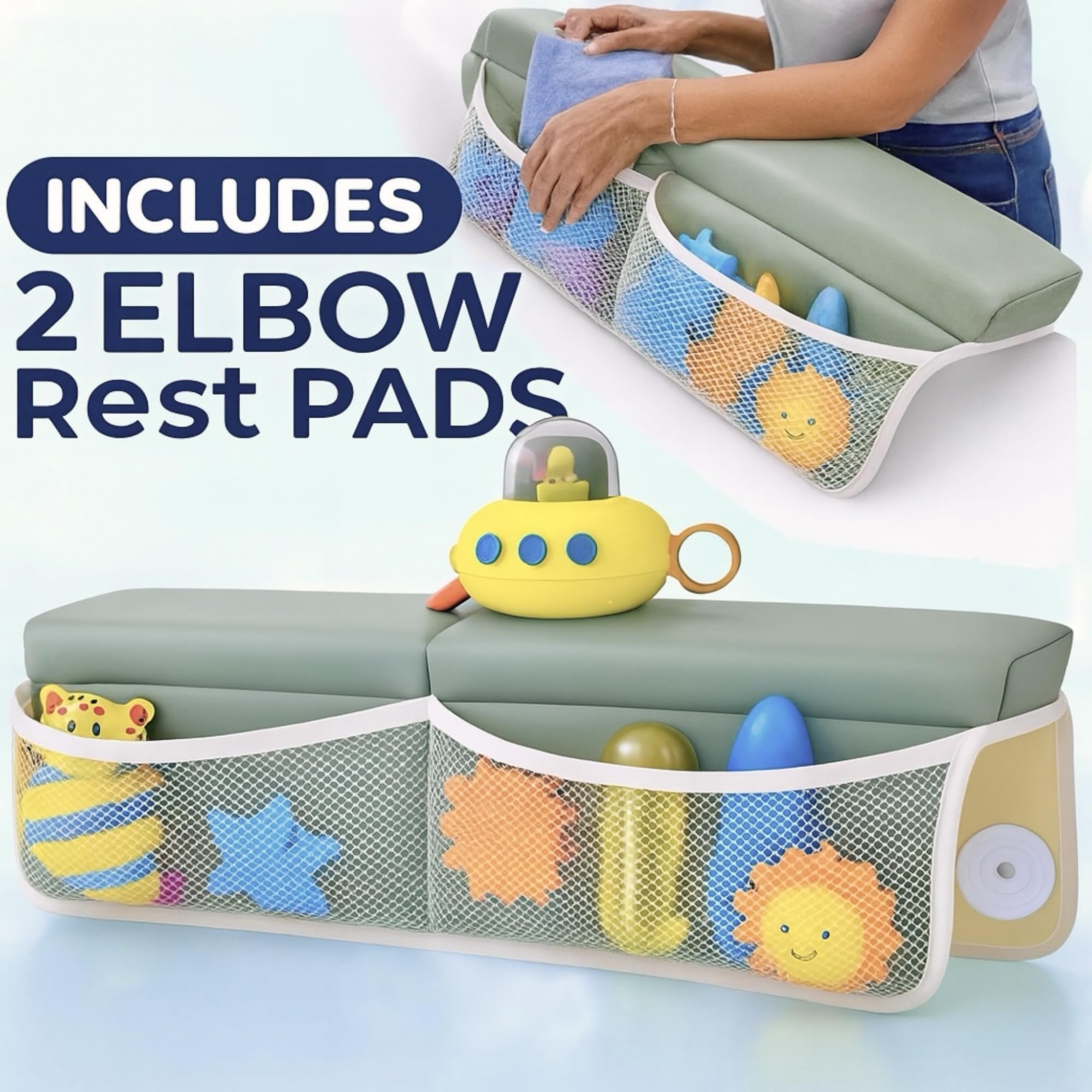 HUX Baby kneeler with non-slip backing stays secure for safer bath time.