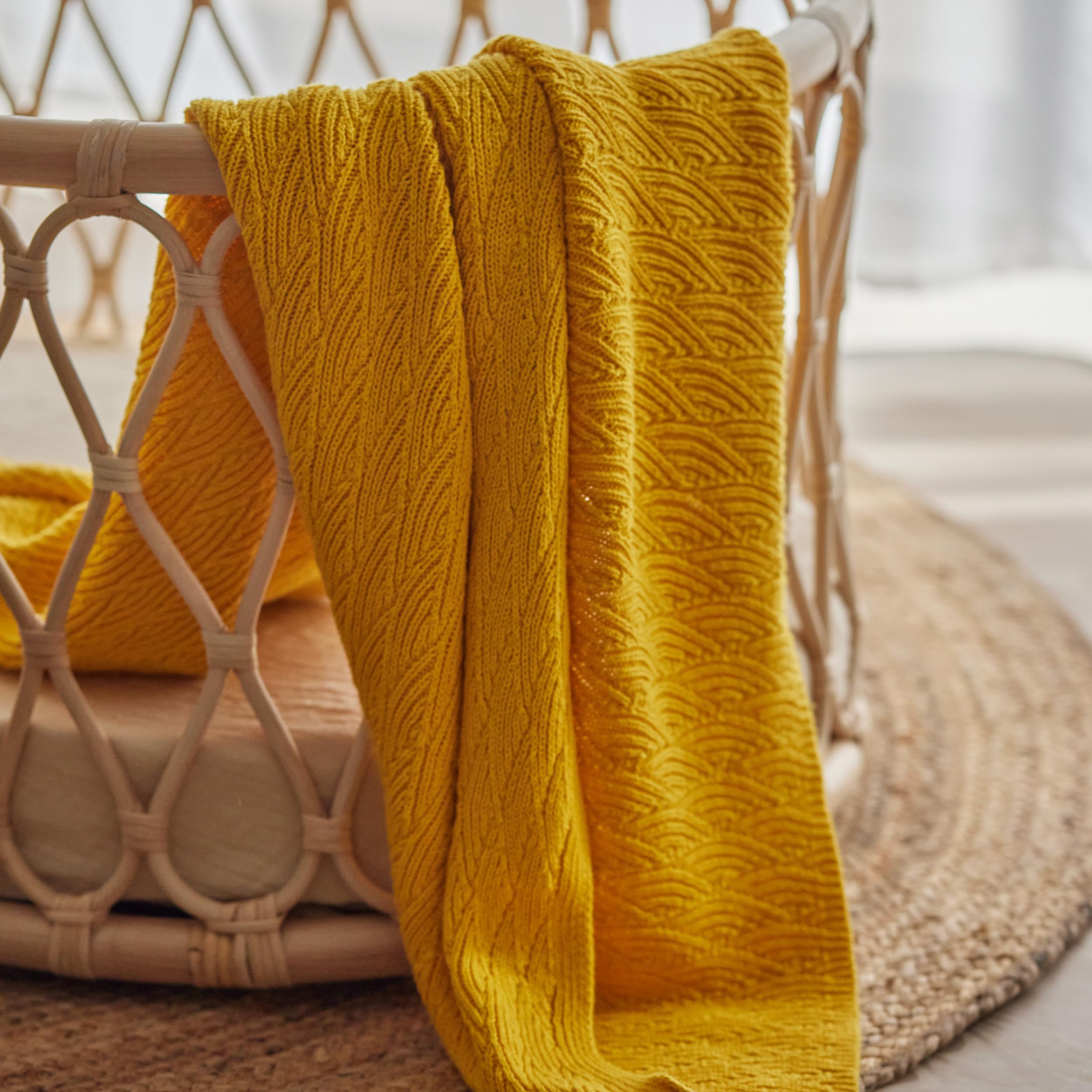 Huxie gift ready Waves Yellow blanket shown as a thoughtful present