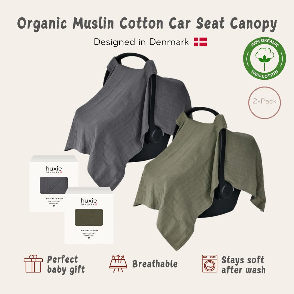 Huxie car seat cover baby soft grey protects from wind and dust.