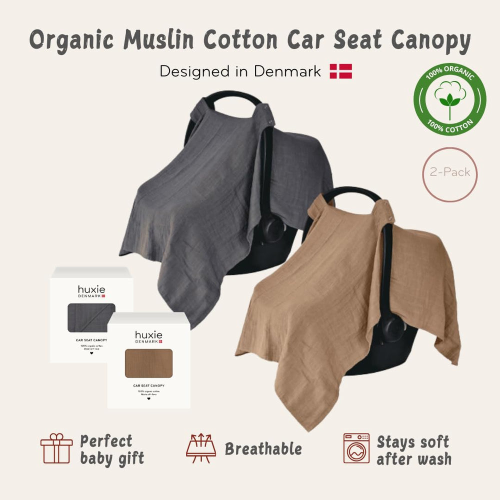 Huxie car seat cover demonstrates sun protection during a stroller walk