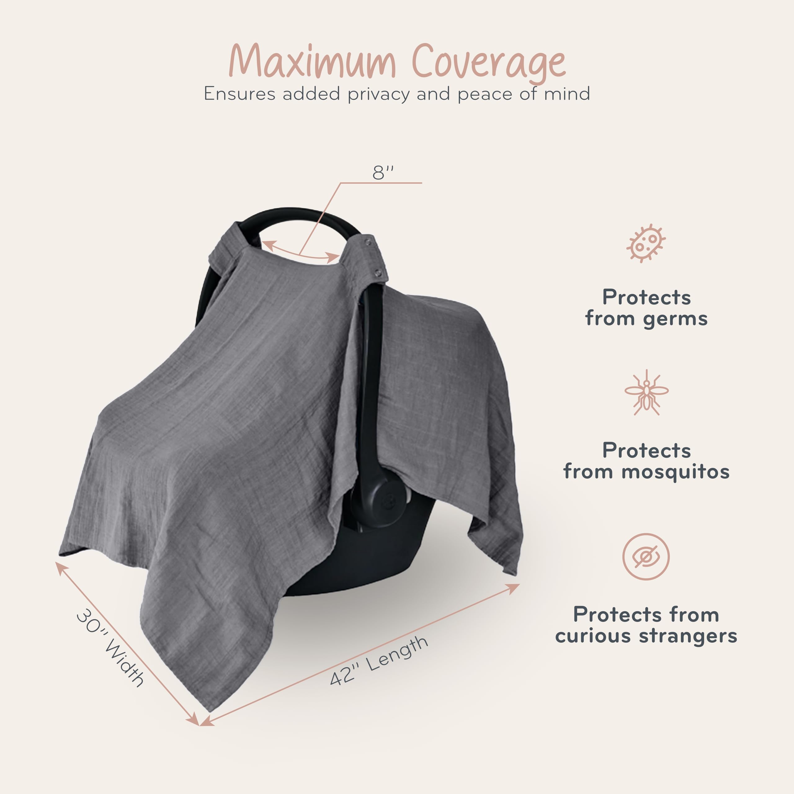 Huxie car seat cover provides privacy while shielding from sun, wind, and dust.