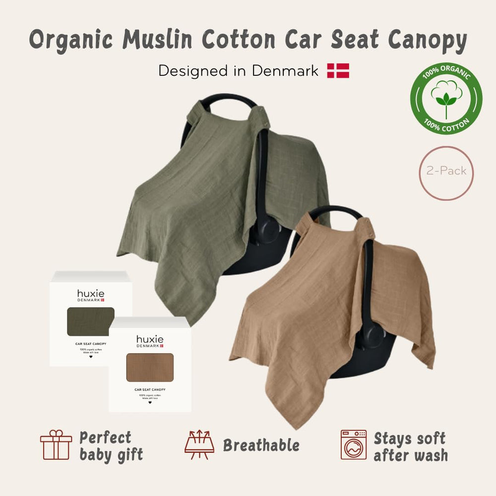 Huxie car-seat-cover natural breathable muslin for comfortable outings.